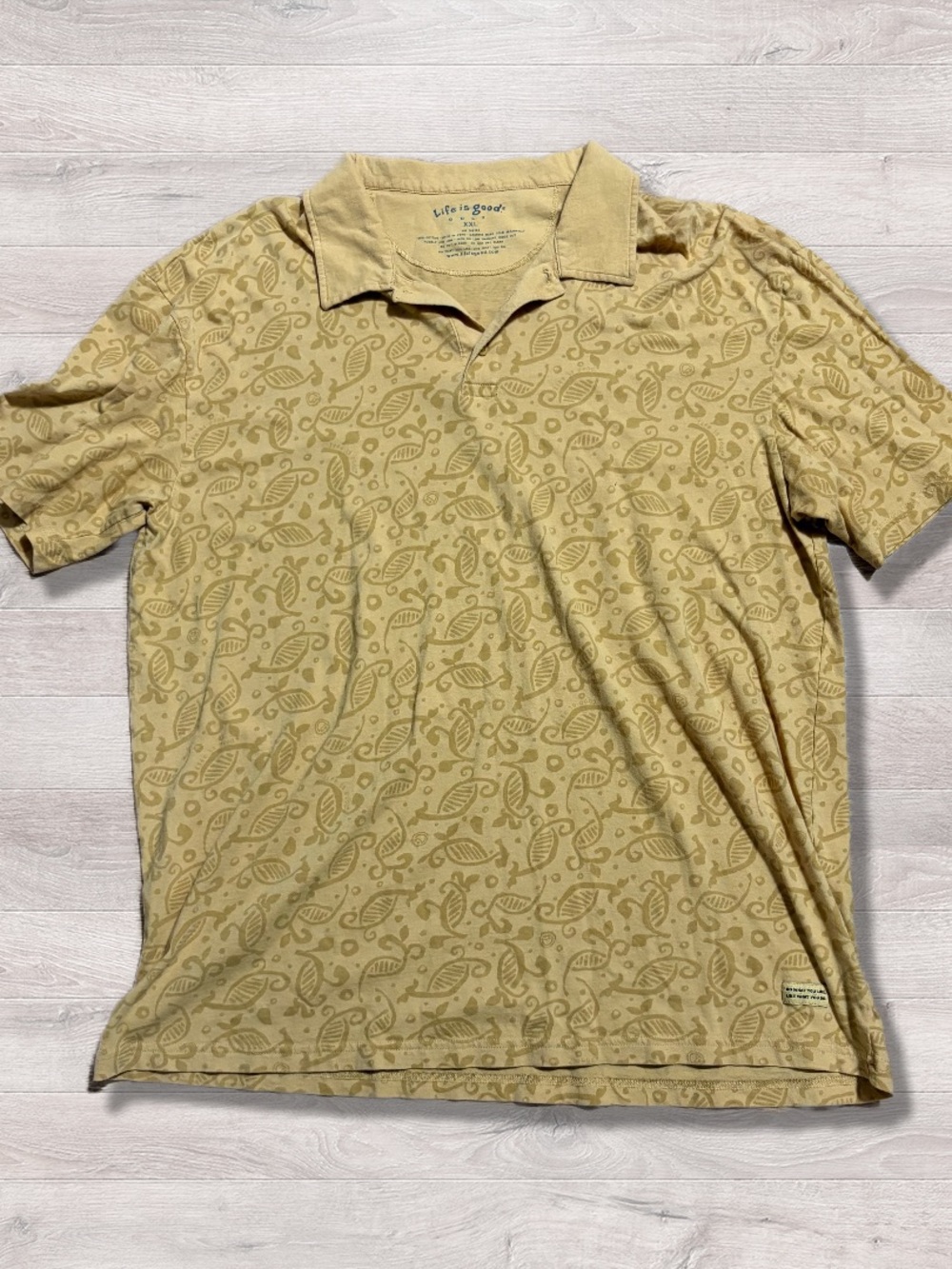 Life Is Good Golf Mustard Yellow Graphic Print Polo Shirt Men’s XXL